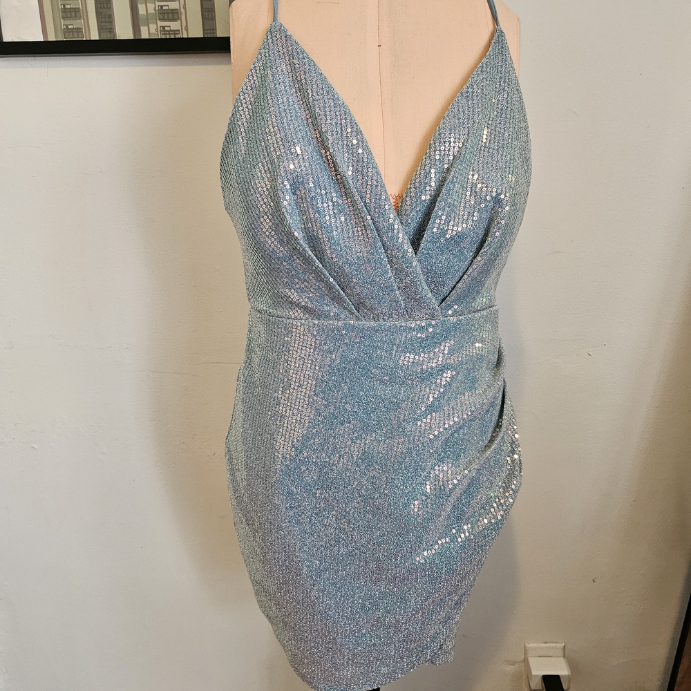 Blue Silver Ruched Bodycon Mini Dress